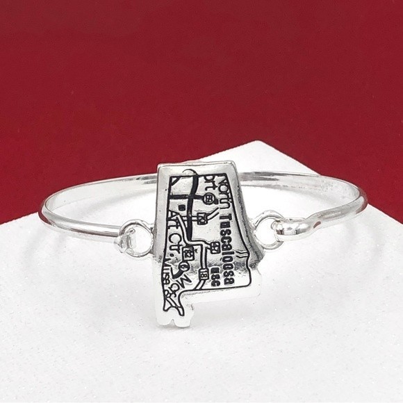🌼 Alabama State Shape Silver Bangle Bracelet - Picture 1 of 2